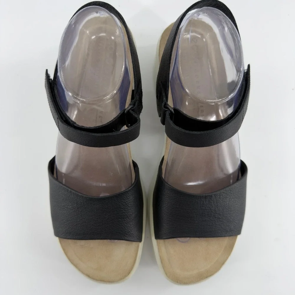 ECCO Corksphere Wedge Sandals Black Leather Platform Ankle Strap Womens 41
